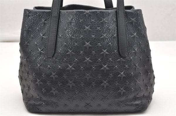 Authentic JIMMY CHOO Pimlico Star Pattern Leather Hand Tote Bag Black 4507K
