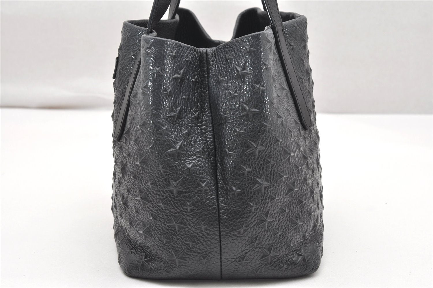 Authentic JIMMY CHOO Pimlico Star Pattern Leather Hand Tote Bag Black 4507K