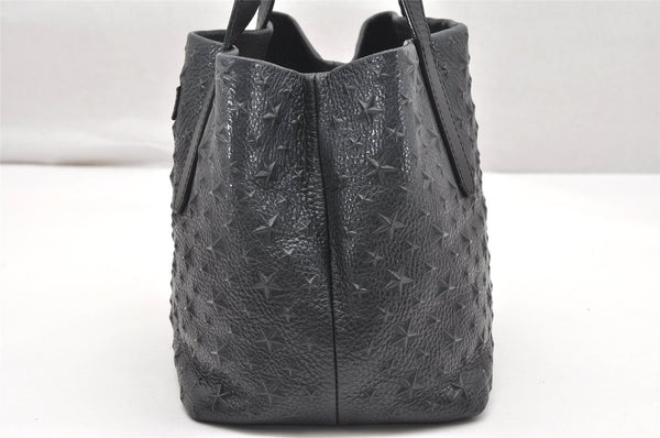 Authentic JIMMY CHOO Pimlico Star Pattern Leather Hand Tote Bag Black 4507K