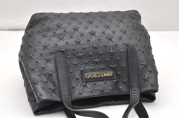 Authentic JIMMY CHOO Pimlico Star Pattern Leather Hand Tote Bag Black 4507K