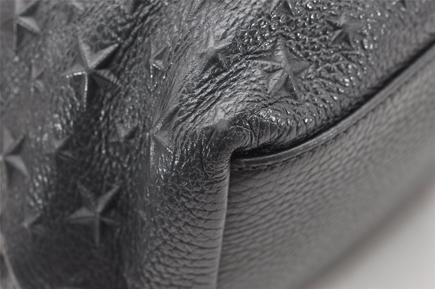 Authentic JIMMY CHOO Pimlico Star Pattern Leather Hand Tote Bag Black 4507K