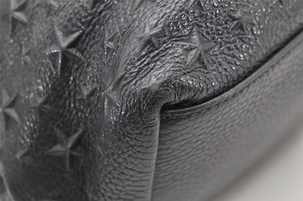 Authentic JIMMY CHOO Pimlico Star Pattern Leather Hand Tote Bag Black 4507K