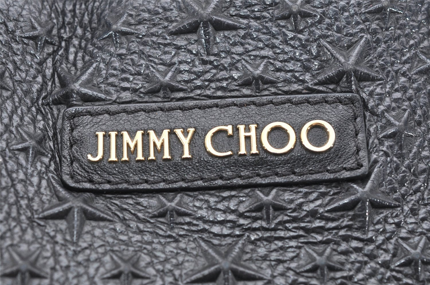 Authentic JIMMY CHOO Pimlico Star Pattern Leather Hand Tote Bag Black 4507K