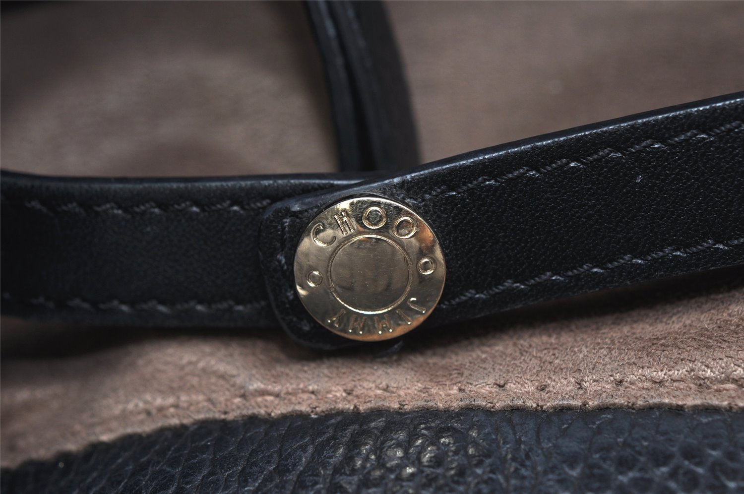 Authentic JIMMY CHOO Pimlico Star Pattern Leather Hand Tote Bag Black 4507K