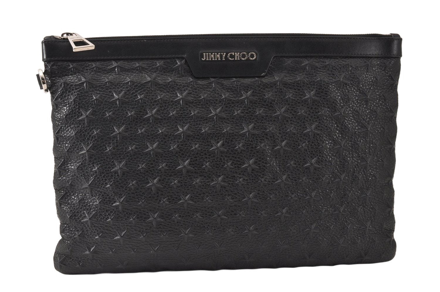 Authentic JIMMY CHOO Pimlico Star Pattern Leather Clutch Hand Bag Black 4508K