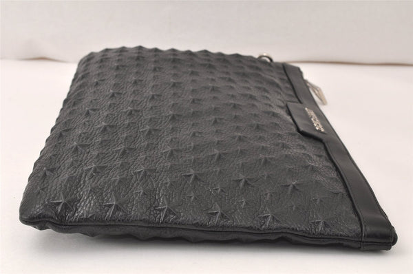 Authentic JIMMY CHOO Pimlico Star Pattern Leather Clutch Hand Bag Black 4508K