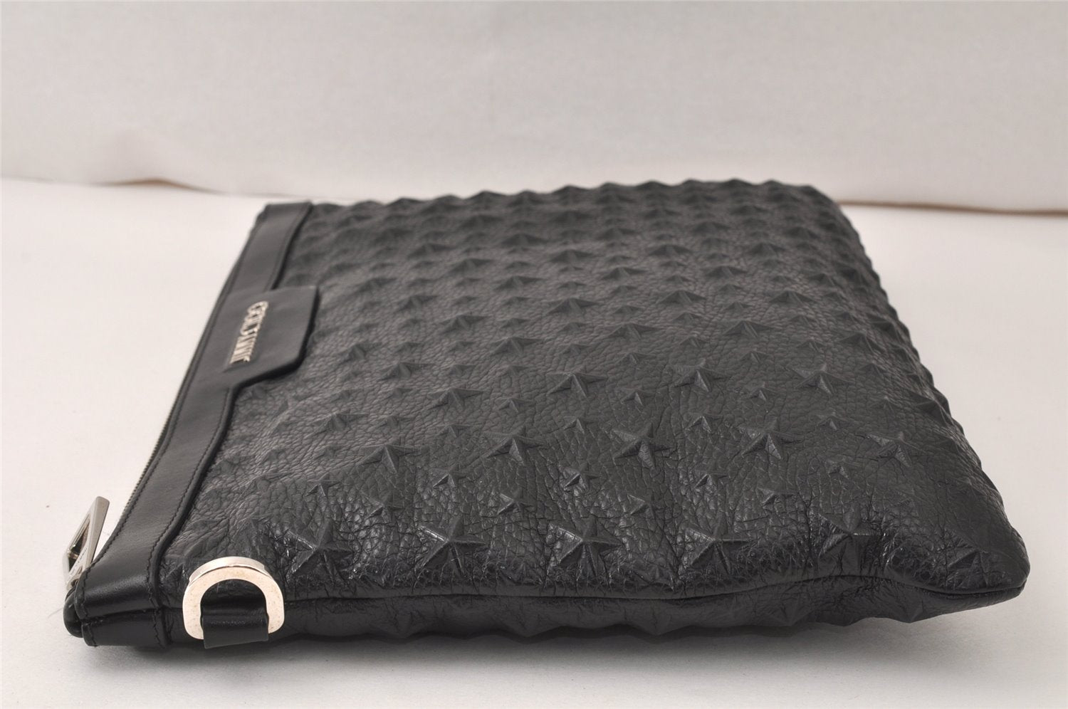 Authentic JIMMY CHOO Pimlico Star Pattern Leather Clutch Hand Bag Black 4508K