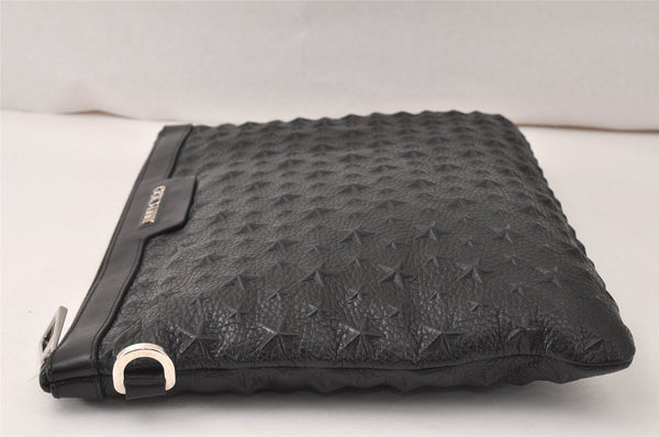 Authentic JIMMY CHOO Pimlico Star Pattern Leather Clutch Hand Bag Black 4508K