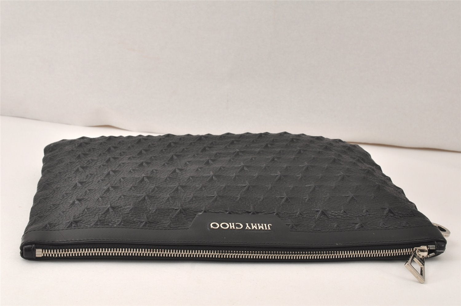 Authentic JIMMY CHOO Pimlico Star Pattern Leather Clutch Hand Bag Black 4508K