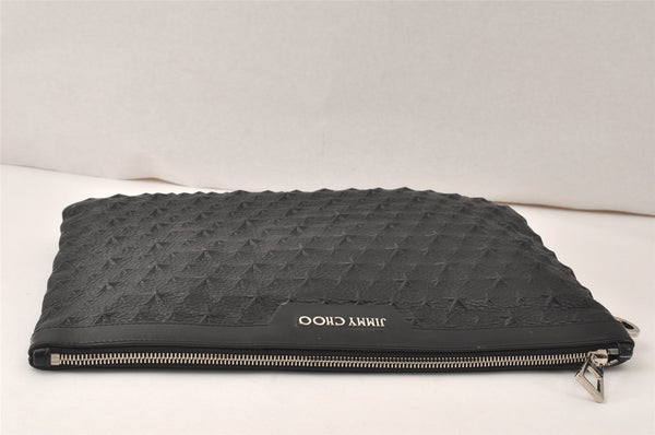 Authentic JIMMY CHOO Pimlico Star Pattern Leather Clutch Hand Bag Black 4508K