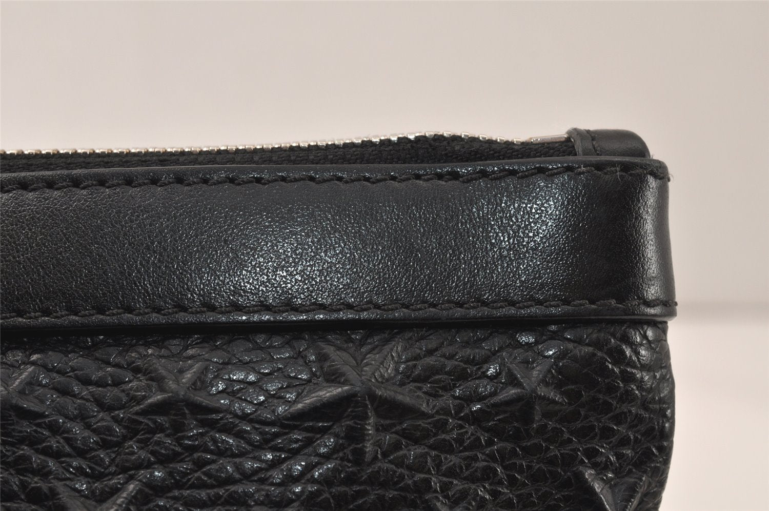 Authentic JIMMY CHOO Pimlico Star Pattern Leather Clutch Hand Bag Black 4508K