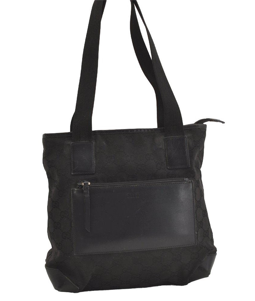 Authentic GUCCI Vintage Shoulder Tote Bag GG Canvas Leather 28893 Black 4509J