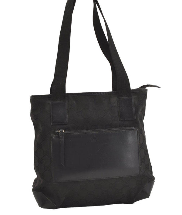 Authentic GUCCI Vintage Shoulder Tote Bag GG Canvas Leather 28893 Black 4509J