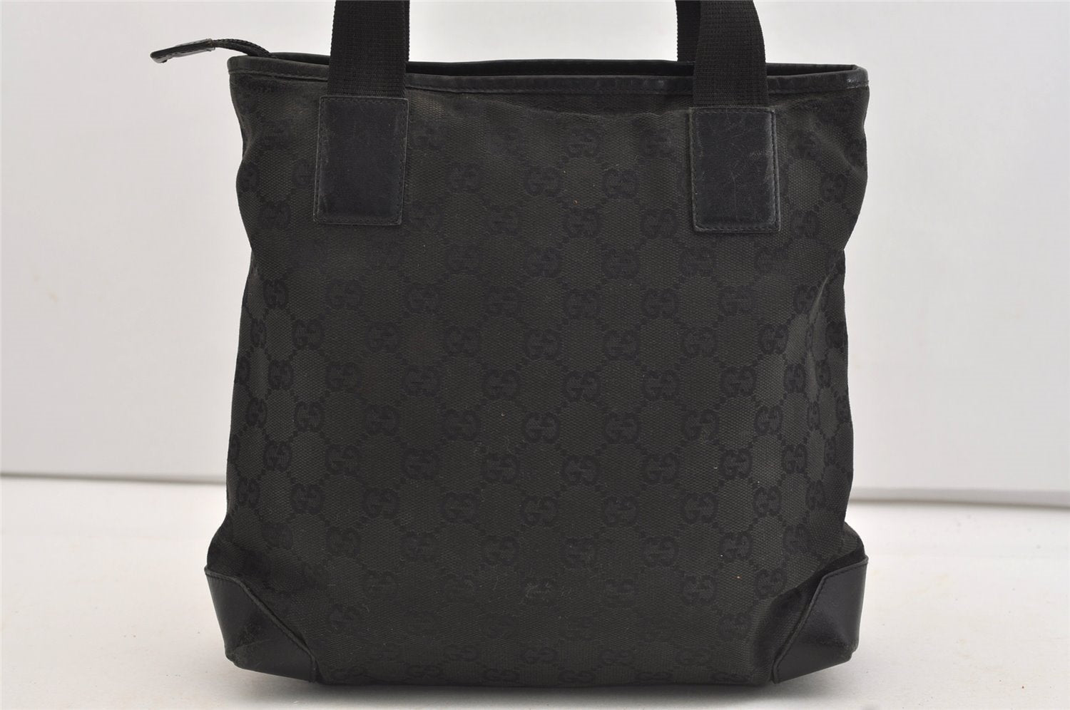 Authentic GUCCI Vintage Shoulder Tote Bag GG Canvas Leather 28893 Black 4509J