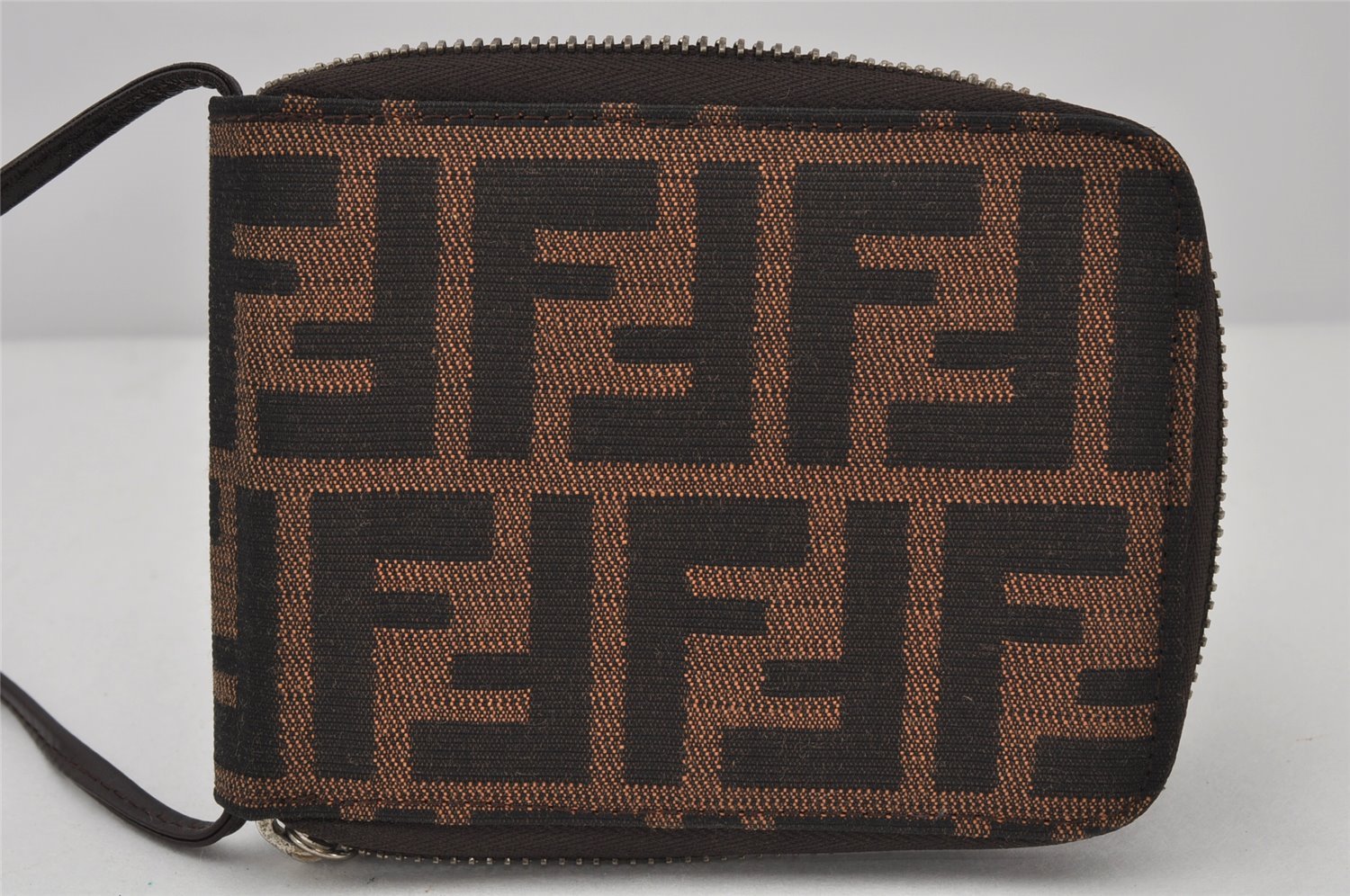 Authentic FENDI Zucca Shoulder Wallet Canvas Leather Brown Box Junk 4509K