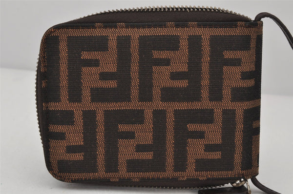 Authentic FENDI Zucca Shoulder Wallet Canvas Leather Brown Box Junk 4509K