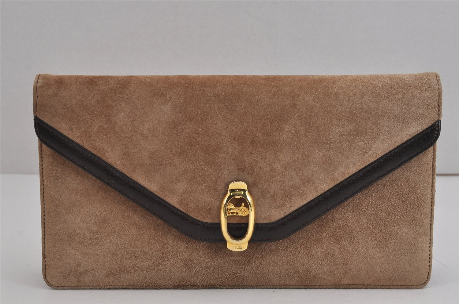 Authentic CELINE Vintage Clutch Hand Bag Purse Suede Leather Beige 4510J