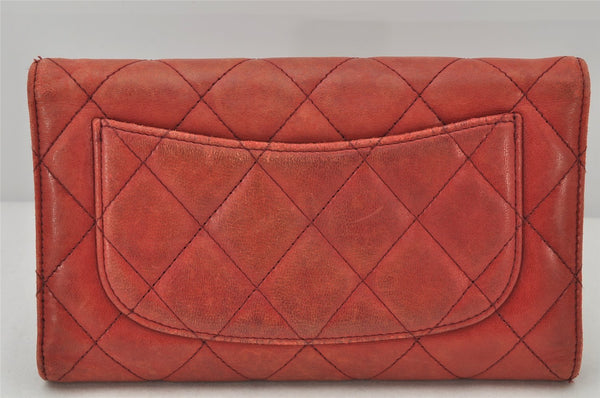 Authentic CHANEL Calf Skin Matelasse Bifold Long Wallet Purse Bordeaux CC 4513K