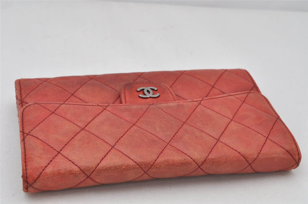 Authentic CHANEL Calf Skin Matelasse Bifold Long Wallet Purse Bordeaux CC 4513K