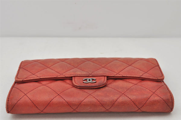 Authentic CHANEL Calf Skin Matelasse Bifold Long Wallet Purse Bordeaux CC 4513K