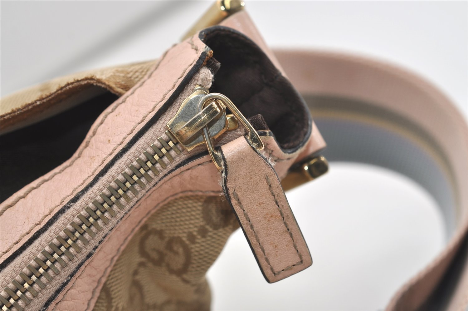 Authentic GUCCI Shoulder Cross Body Bag GG Canvas Leather 181092 Beige 4514J