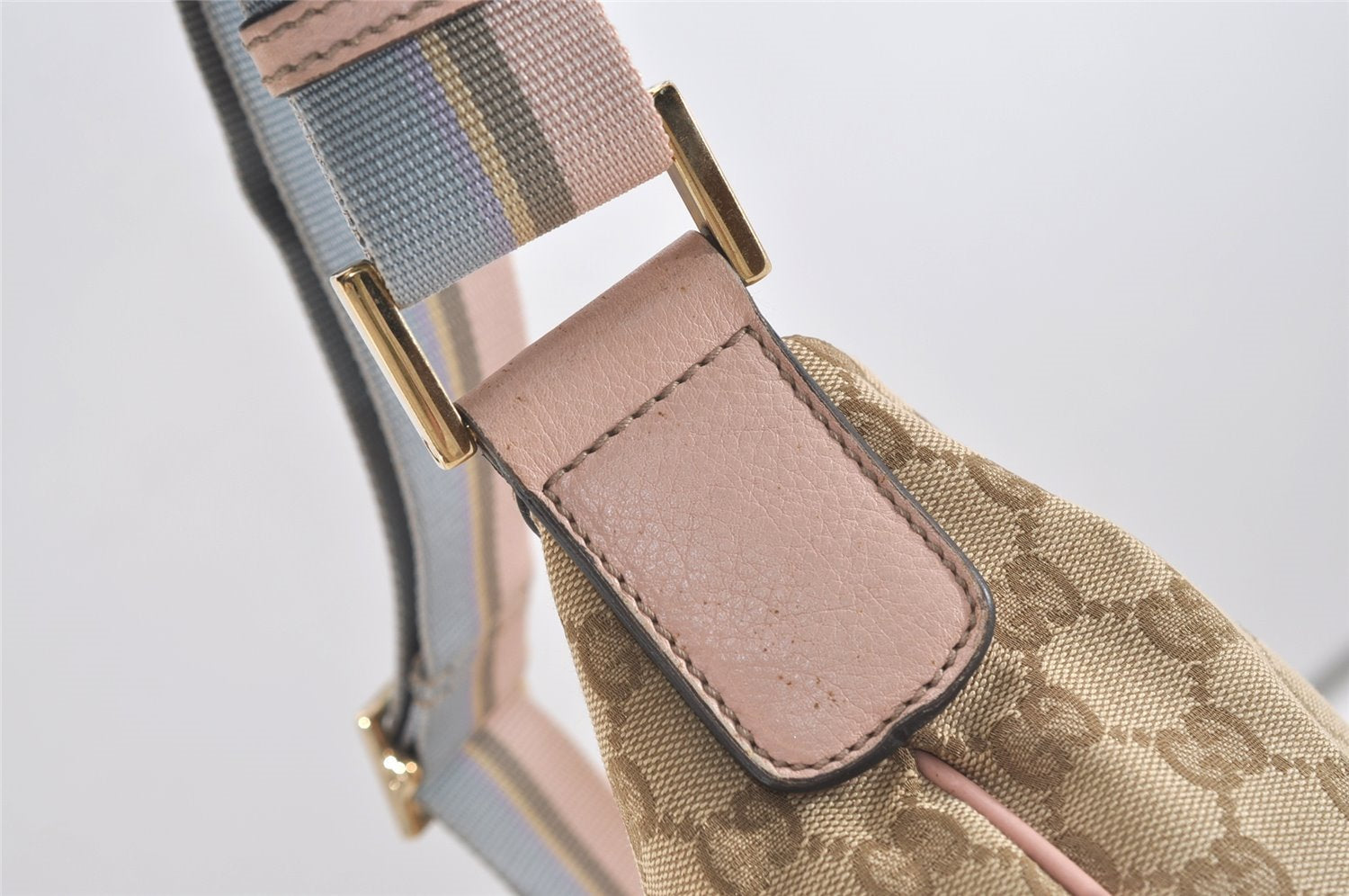 Authentic GUCCI Shoulder Cross Body Bag GG Canvas Leather 181092 Beige 4514J