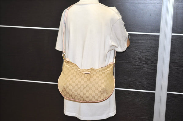 Authentic GUCCI Shoulder Cross Body Bag GG Canvas Leather 181092 Beige 4514J