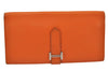 Authentic HERMES Bearn 2 PLIS Leather Trifold Long Wallet Purse Orange 4514K