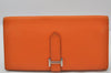 Authentic HERMES Bearn 2 PLIS Leather Trifold Long Wallet Purse Orange 4514K