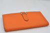 Authentic HERMES Bearn 2 PLIS Leather Trifold Long Wallet Purse Orange 4514K