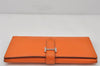 Authentic HERMES Bearn 2 PLIS Leather Trifold Long Wallet Purse Orange 4514K