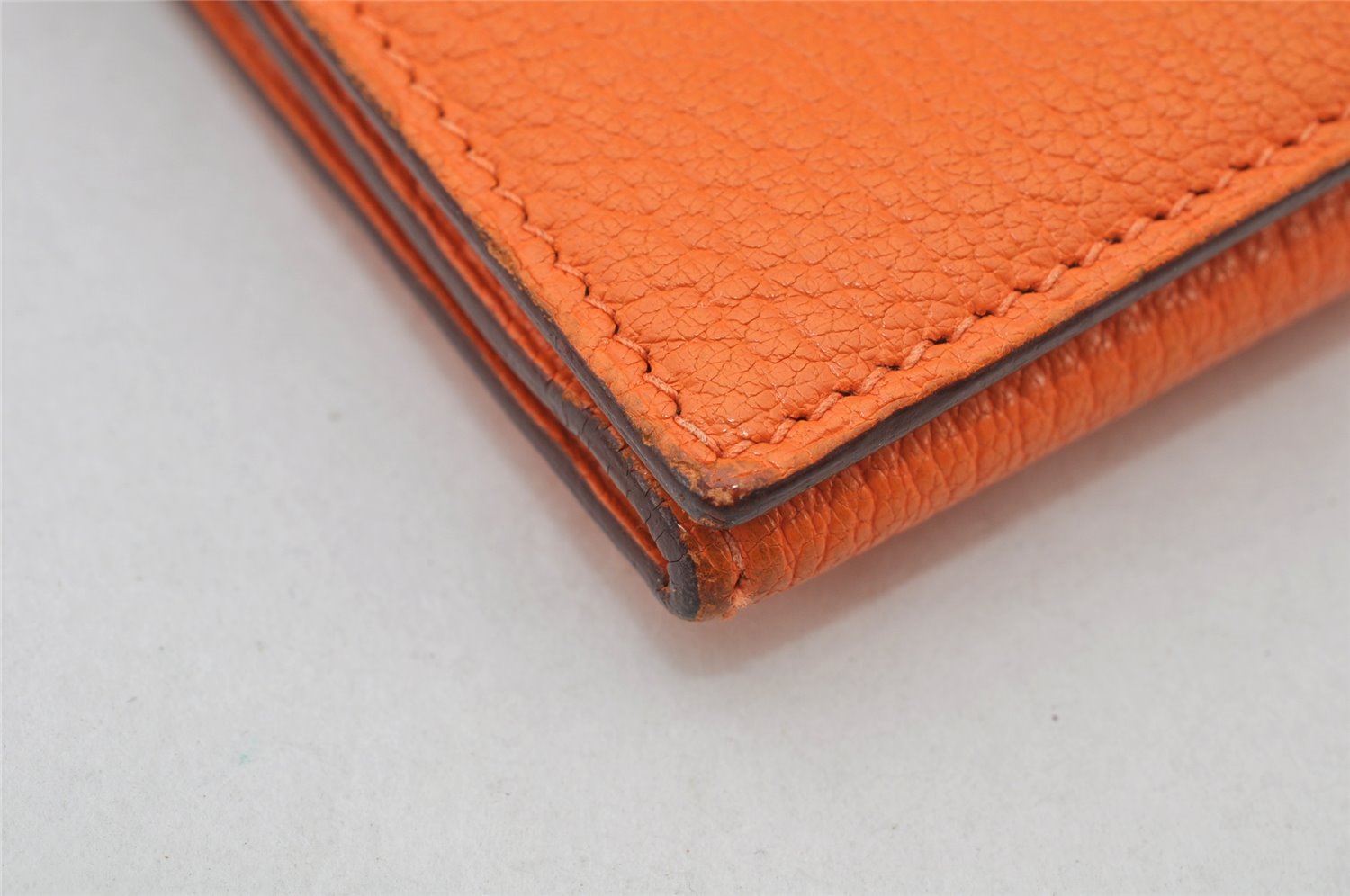 Authentic HERMES Bearn 2 PLIS Leather Trifold Long Wallet Purse Orange 4514K