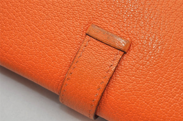 Authentic HERMES Bearn 2 PLIS Leather Trifold Long Wallet Purse Orange 4514K