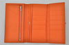 Authentic HERMES Bearn 2 PLIS Leather Trifold Long Wallet Purse Orange 4514K