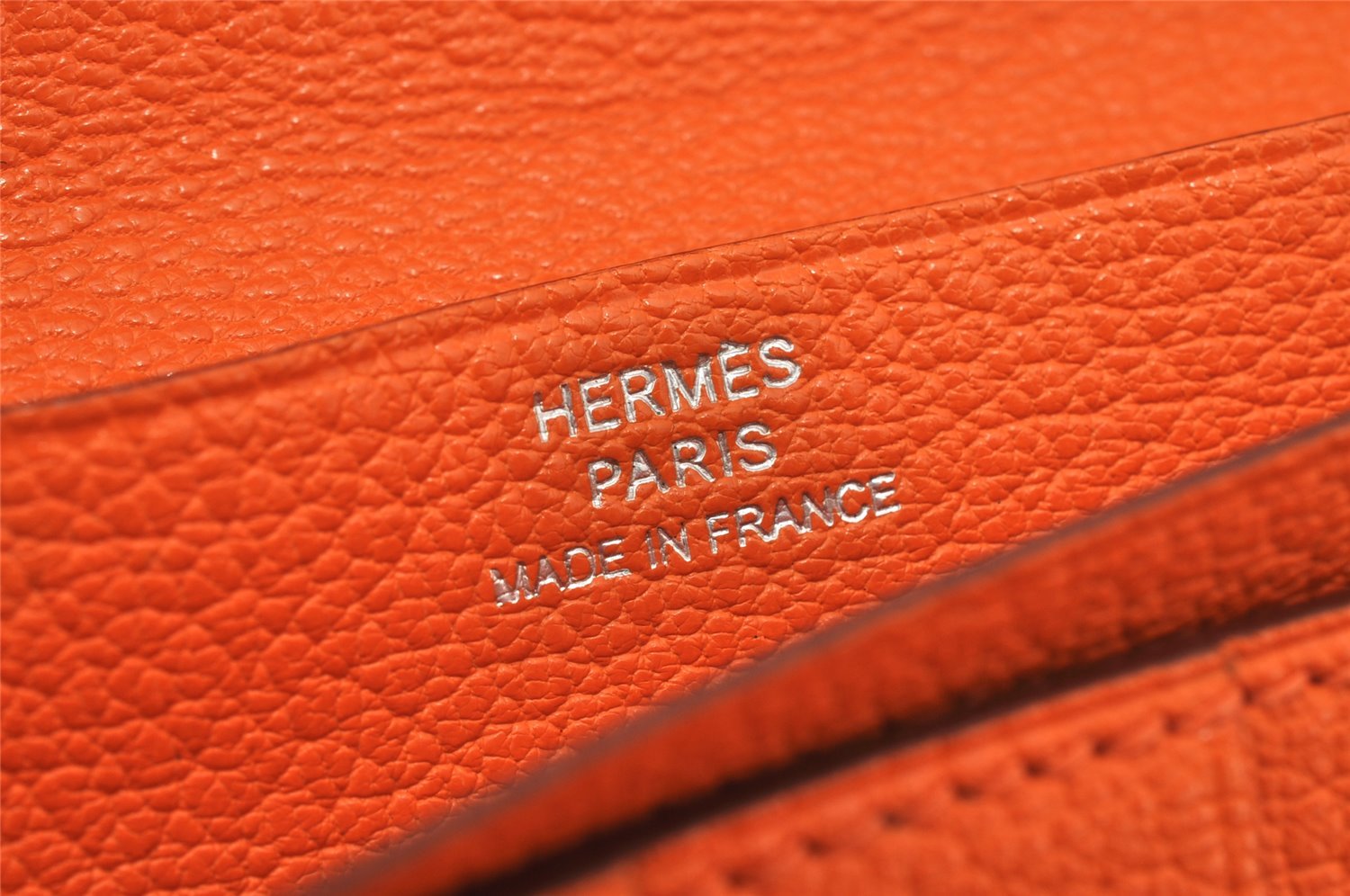 Authentic HERMES Bearn 2 PLIS Leather Trifold Long Wallet Purse Orange 4514K