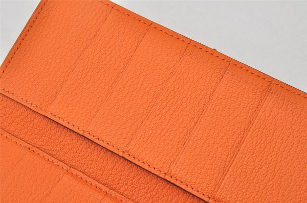 Authentic HERMES Bearn 2 PLIS Leather Trifold Long Wallet Purse Orange 4514K