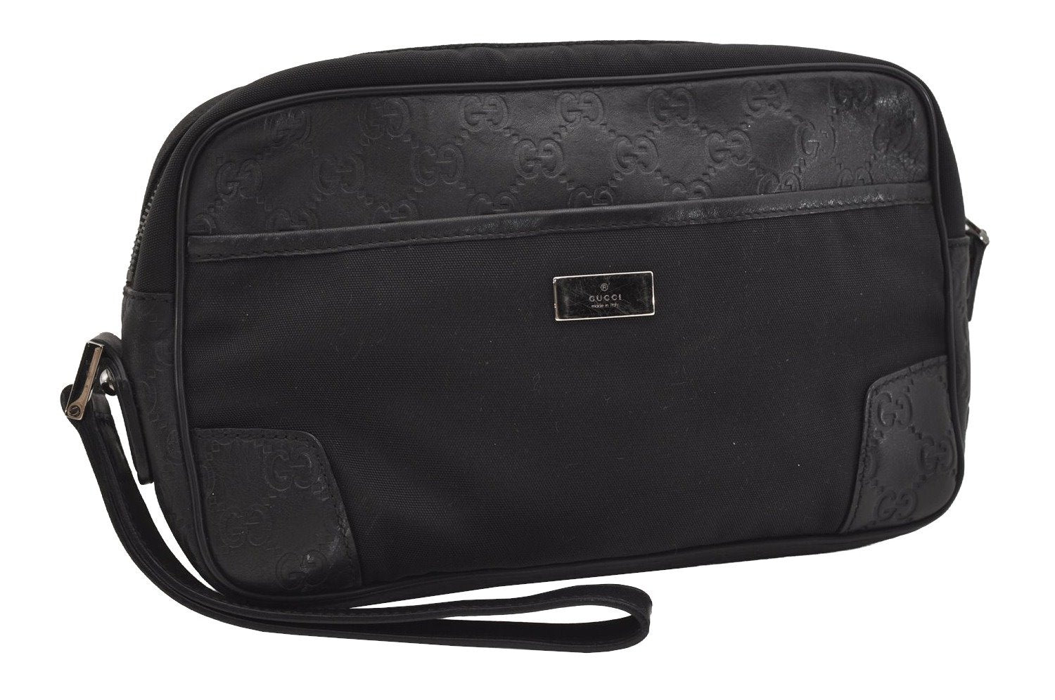Authentic GUCCI Guccissima Nylon GG Leather Clutch Hand Bag 162782 Black 4515J