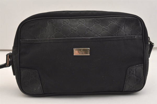 Authentic GUCCI Guccissima Nylon GG Leather Clutch Hand Bag 162782 Black 4515J