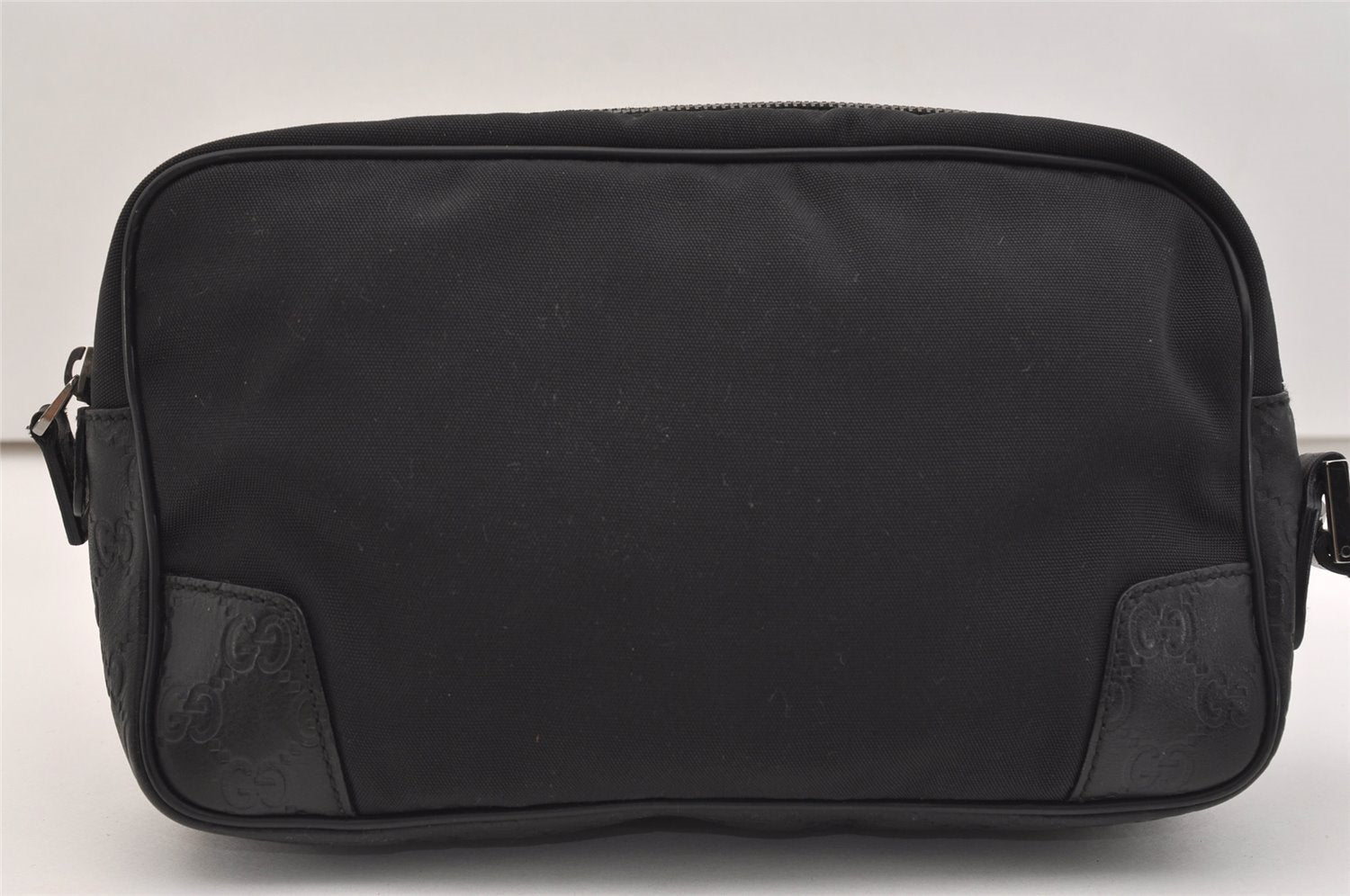 Authentic GUCCI Guccissima Nylon GG Leather Clutch Hand Bag 162782 Black 4515J