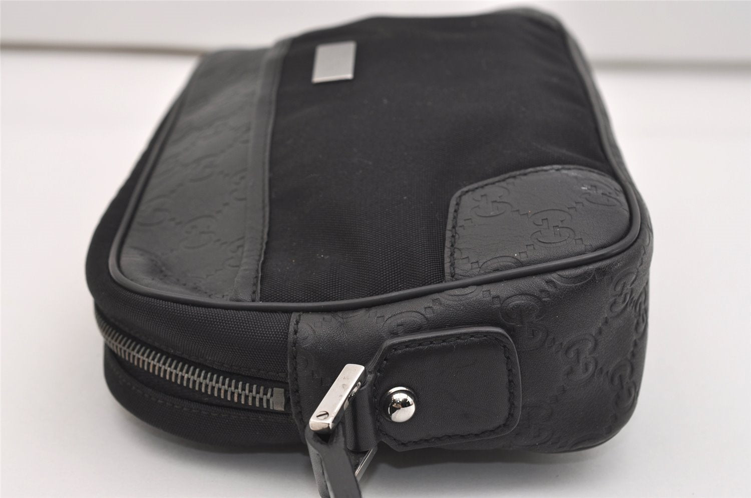 Authentic GUCCI Guccissima Nylon GG Leather Clutch Hand Bag 162782 Black 4515J