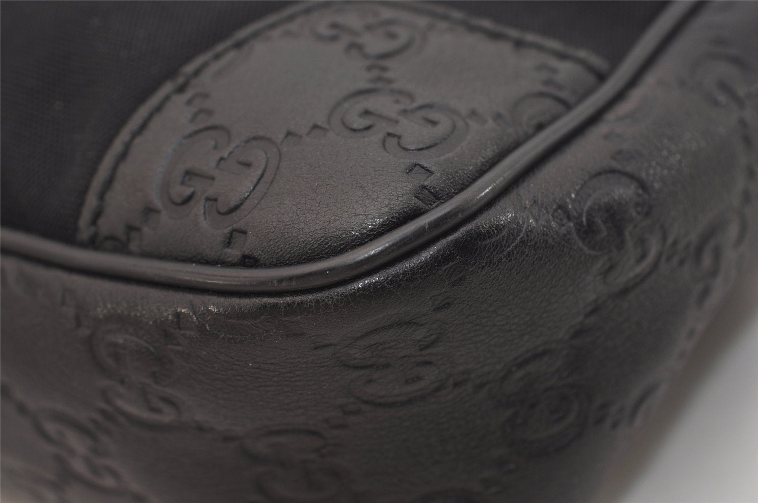 Authentic GUCCI Guccissima Nylon GG Leather Clutch Hand Bag 162782 Black 4515J