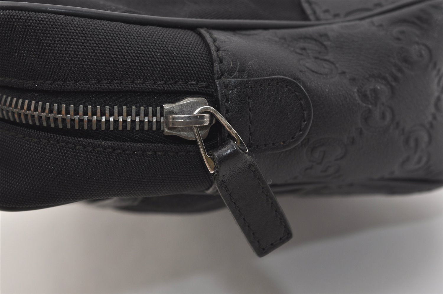 Authentic GUCCI Guccissima Nylon GG Leather Clutch Hand Bag 162782 Black 4515J