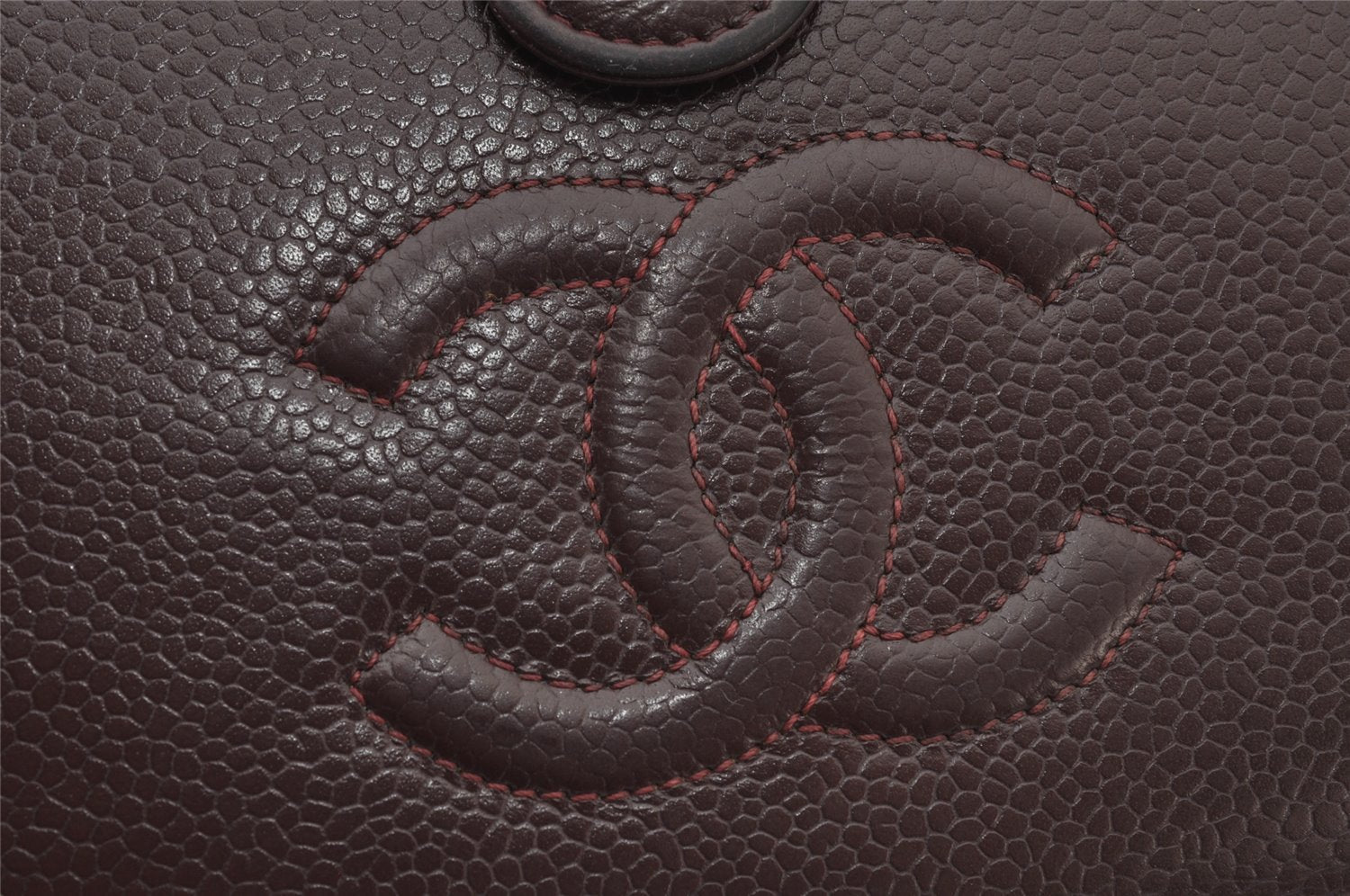 Authentic CHANEL Caviar Skin CC Logo Long Wallet Purse Bordeaux Red Box 4515K