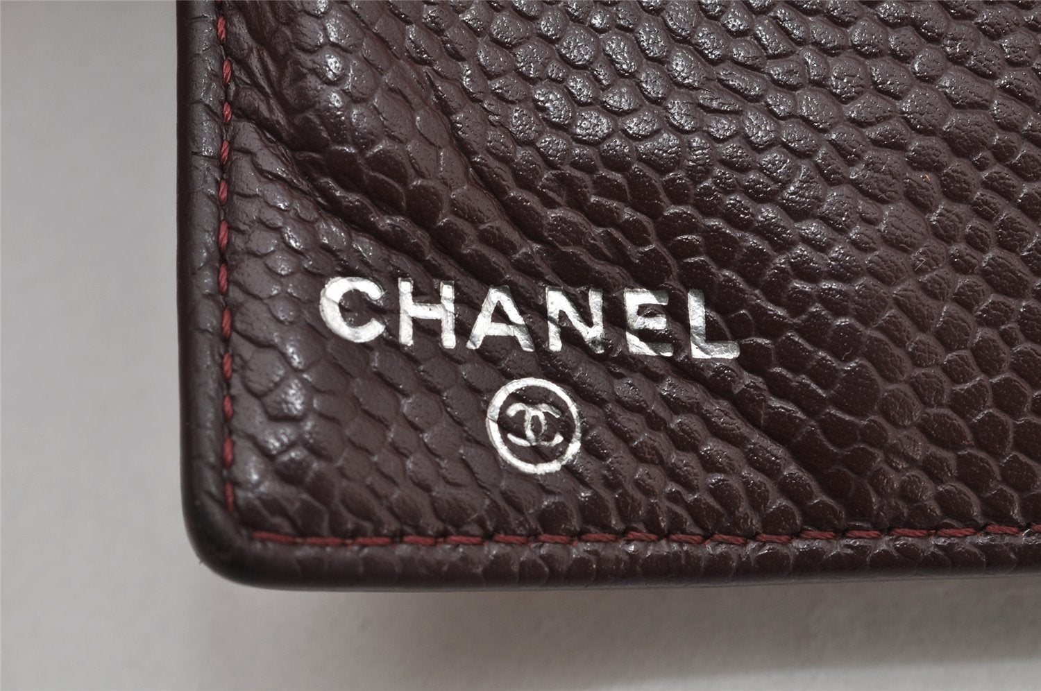 Authentic CHANEL Caviar Skin CC Logo Long Wallet Purse Bordeaux Red Box 4515K