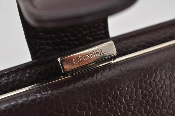 Authentic CHANEL Caviar Skin CC Logo Long Wallet Purse Bordeaux Red Box 4515K