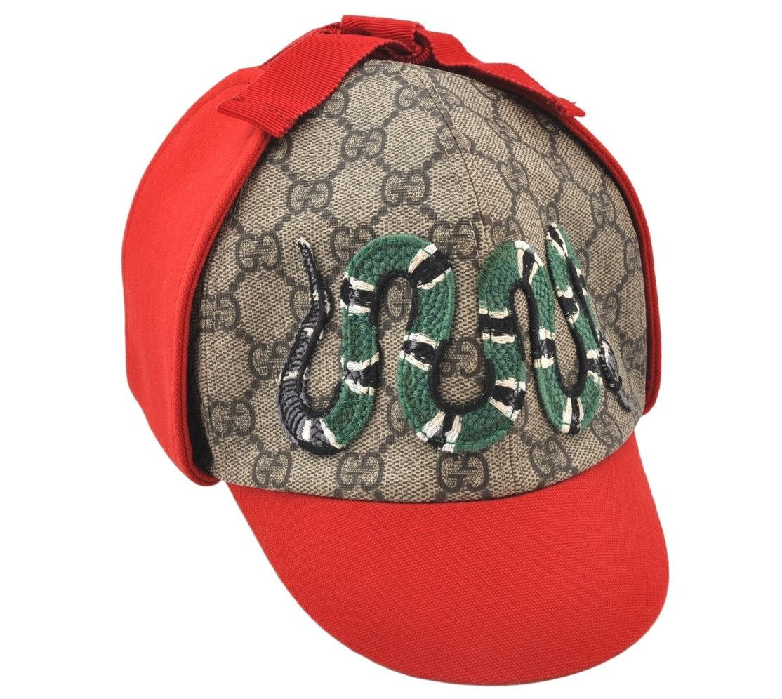 Authentic GUCCI Vintage Kids Cap GG PVC Size L Brown Red 4516K