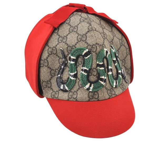 Authentic GUCCI Vintage Kids Cap GG PVC Size L Brown Red 4516K