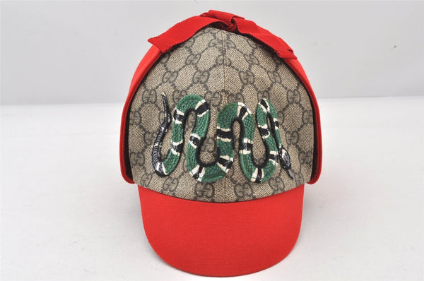 Authentic GUCCI Vintage Kids Cap GG PVC Size L Brown Red 4516K