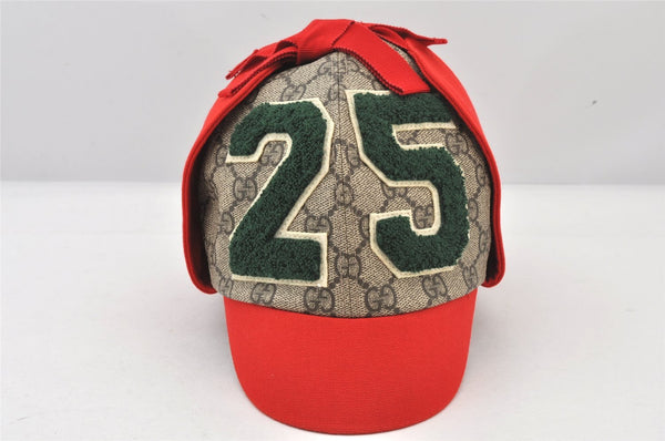 Authentic GUCCI Vintage Kids Cap GG PVC Size L Brown Red 4516K