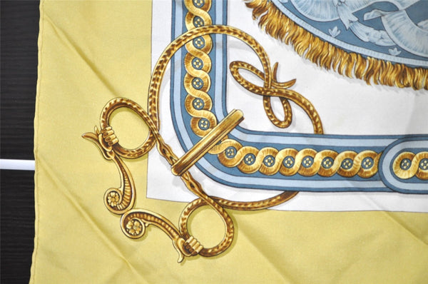 Authentic HERMES Carre 90 Scarf "BRIDE DE COUR" Silk Yellow 4519J